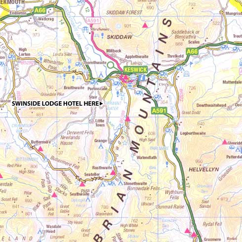 Location map of Swinside Lodge Hotel